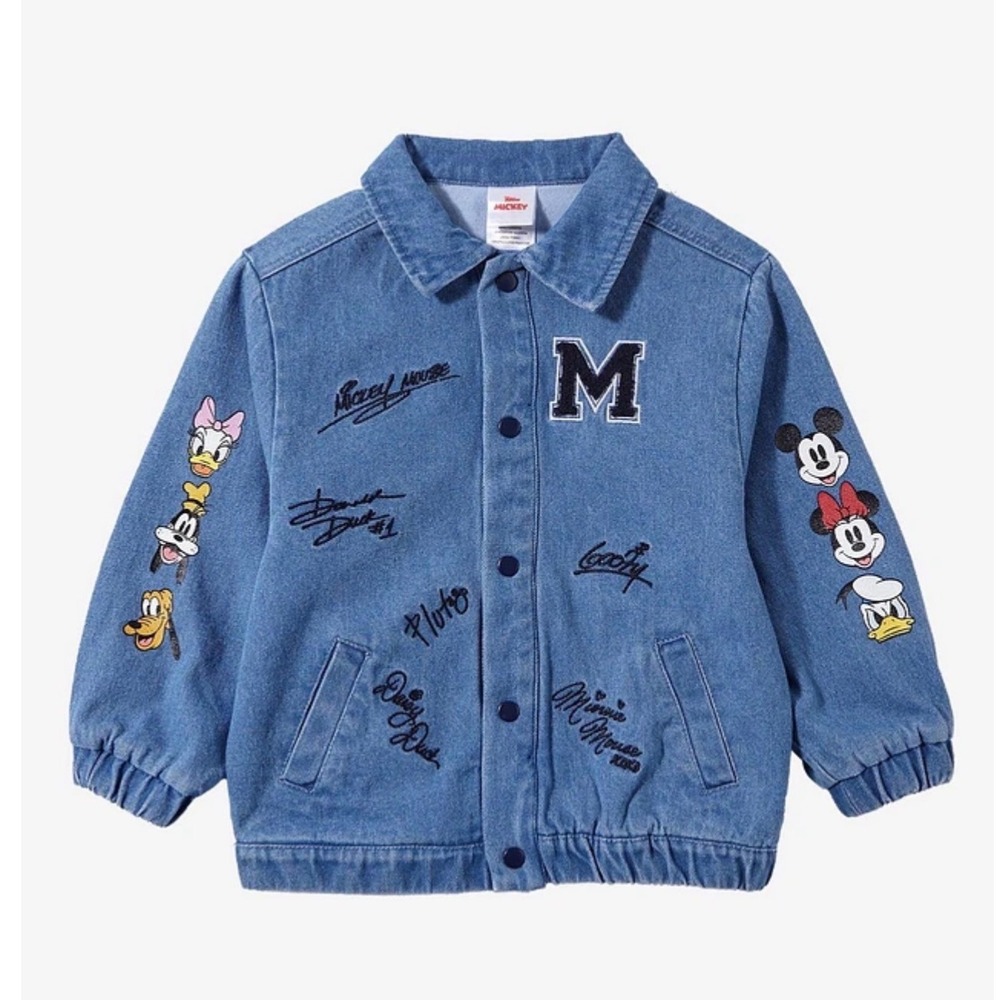 Disney Mickey Mouse Friends Toddler Denim Jacket Blue 2T Snap Front Embroidered